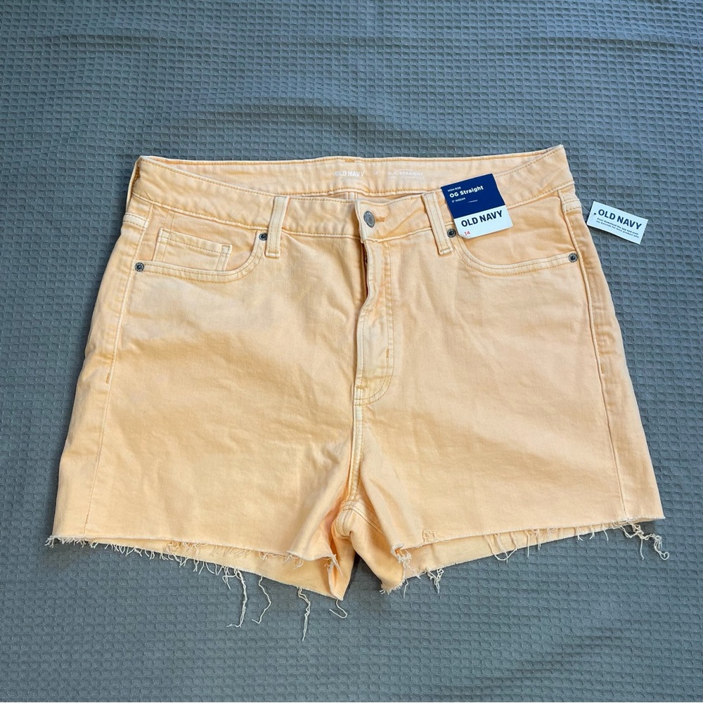 New‎ Old Navy OG Straight Jean Shorts 14 Womens High Rise Secret Smooth Orange
